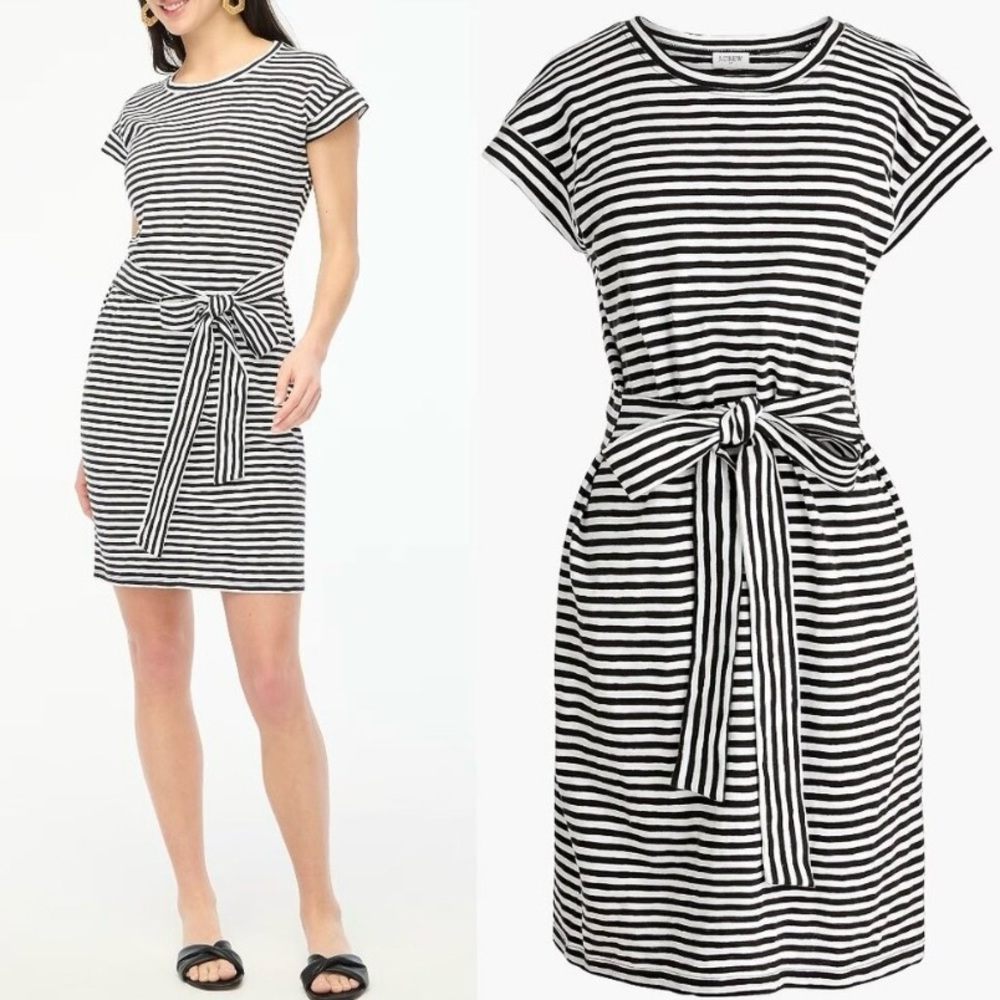 J.Crew Factory Women's Short-Sleeve Striped Tie-Waist T-Shirt Dress XL